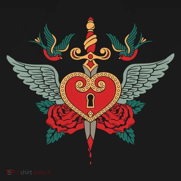 Swallows Heart Lockbox Sword Kids Long Sleeve Shirt