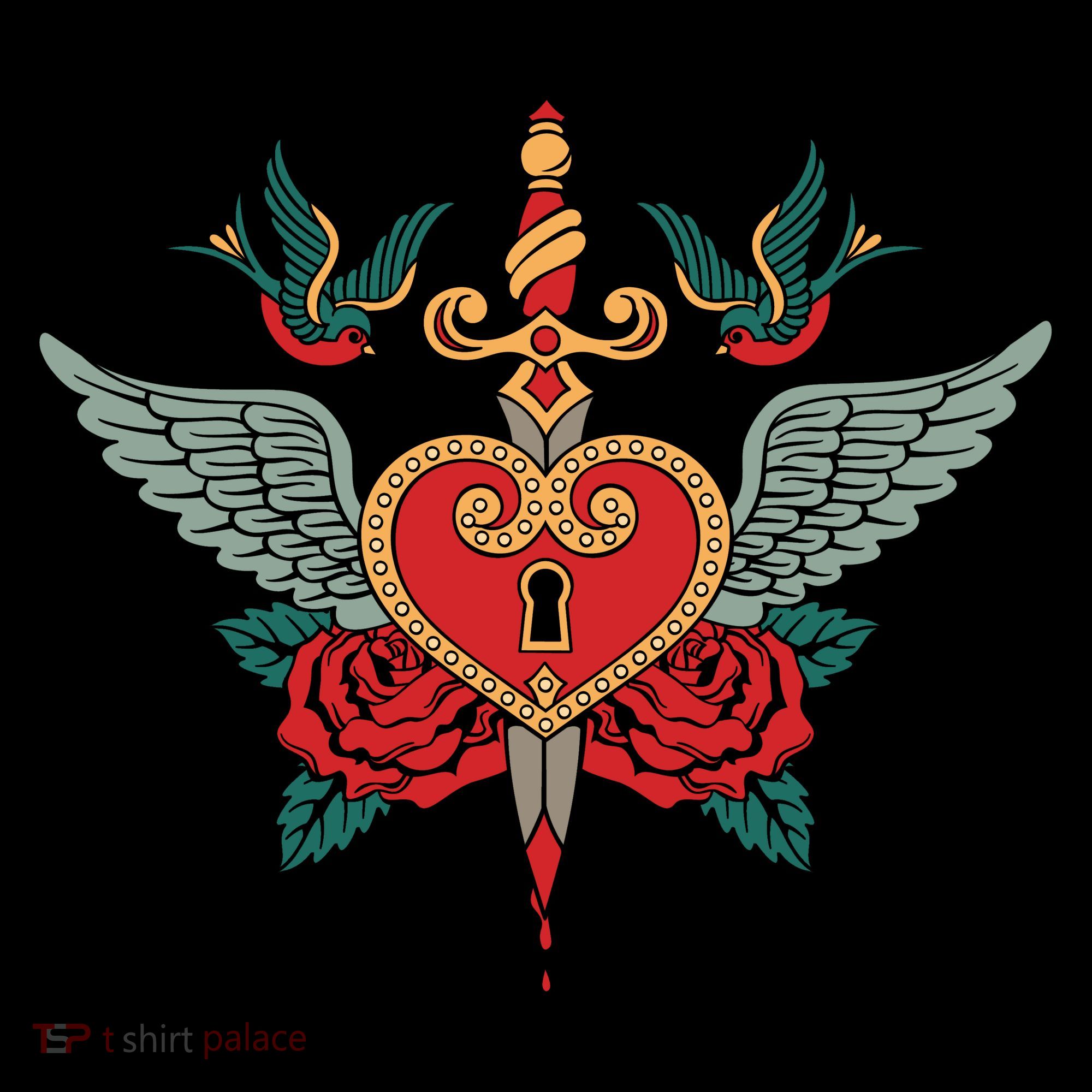 Swallows Heart Lockbox Sword Kids T-Shirt