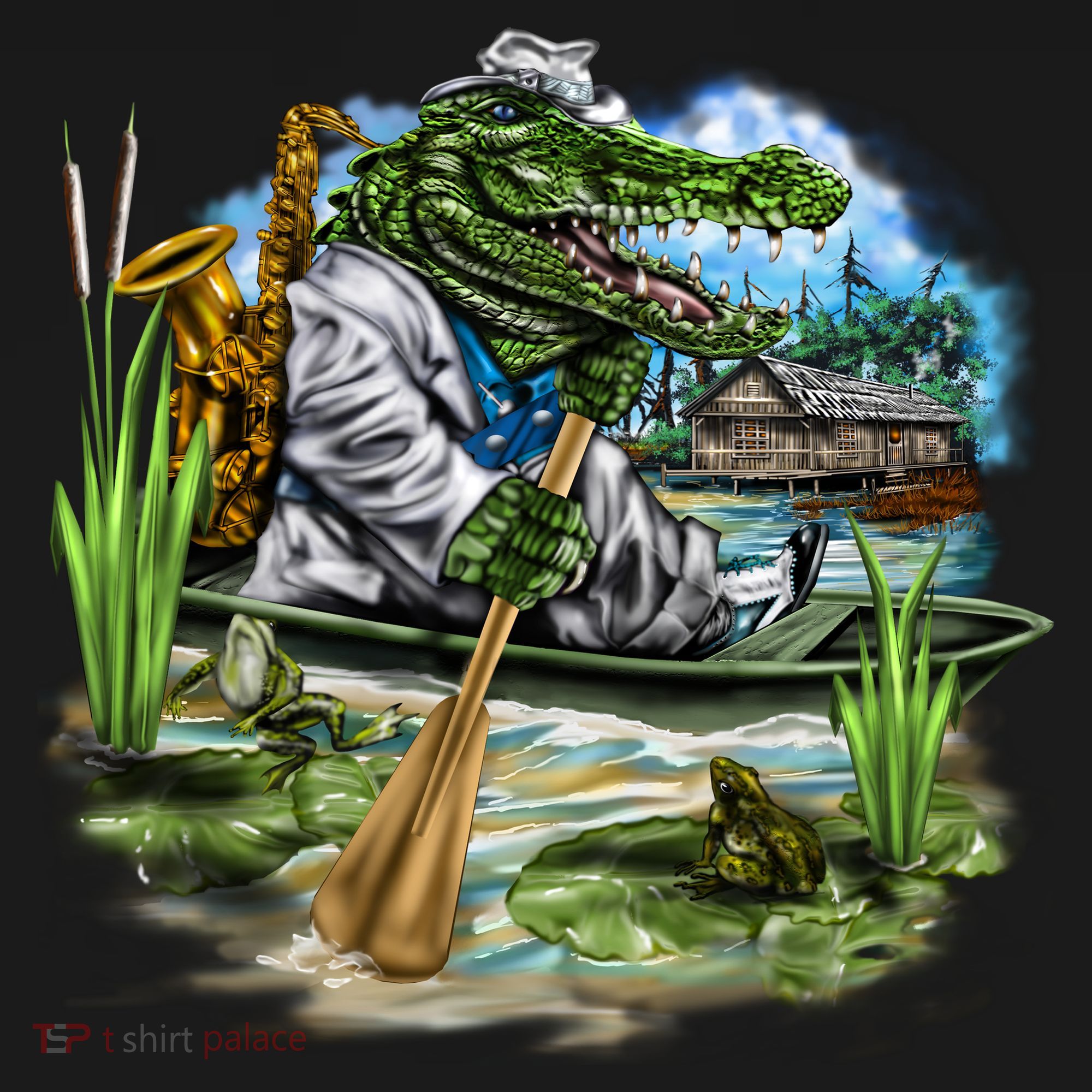 Swamp Gator With A trumpet Apron