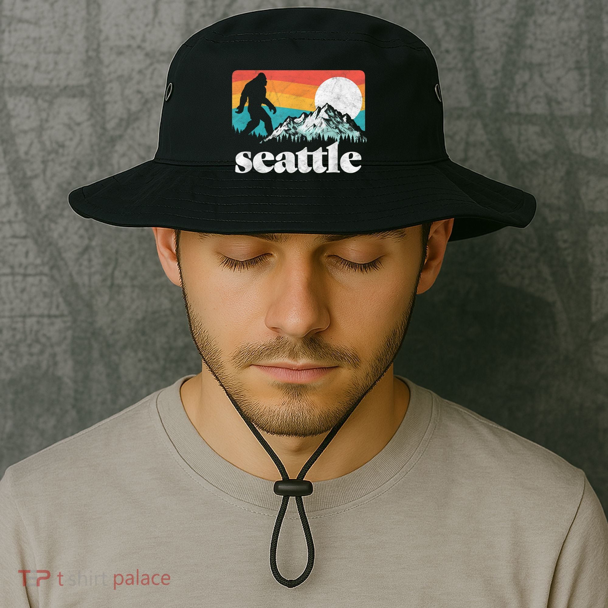 Seattle Washington Bigfoot Mountains Bucket Hat