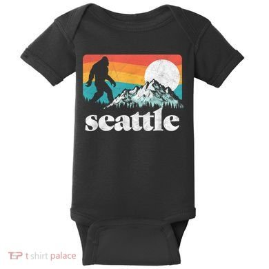 Seattle Washington Bigfoot Mountains Baby Bodysuit