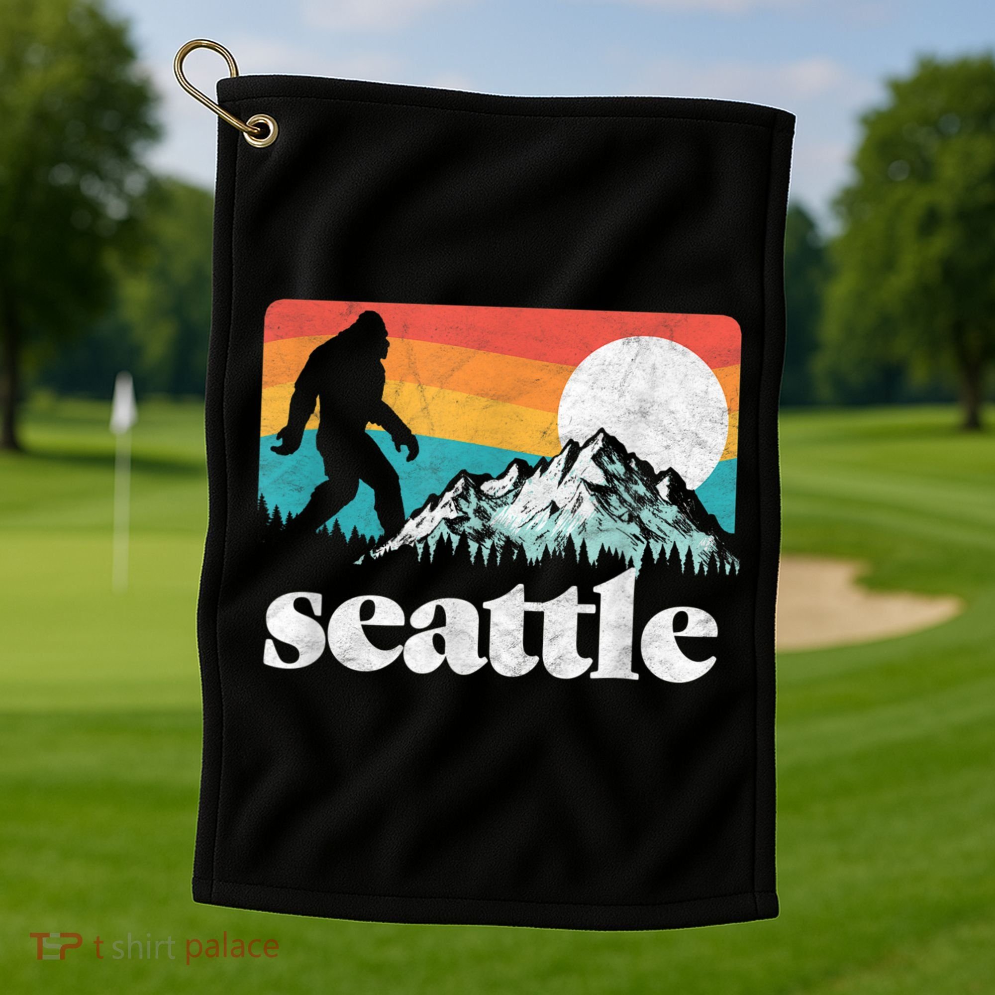 Seattle Washington Bigfoot Mountains Golf Towel