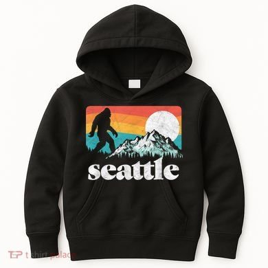 Seattle Washington Bigfoot Mountains Kids Hoodie