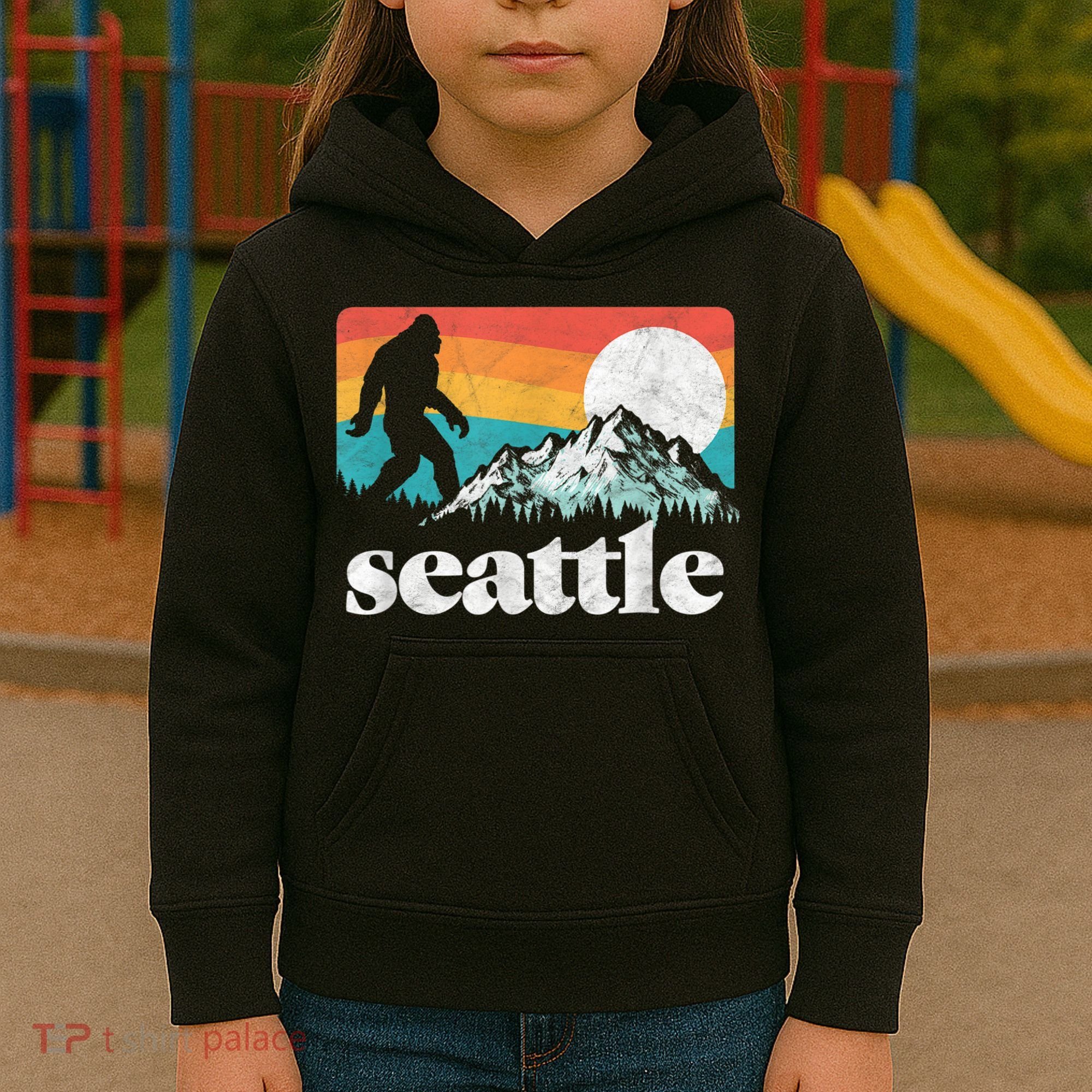 Seattle Washington Bigfoot Mountains Kids Hoodie