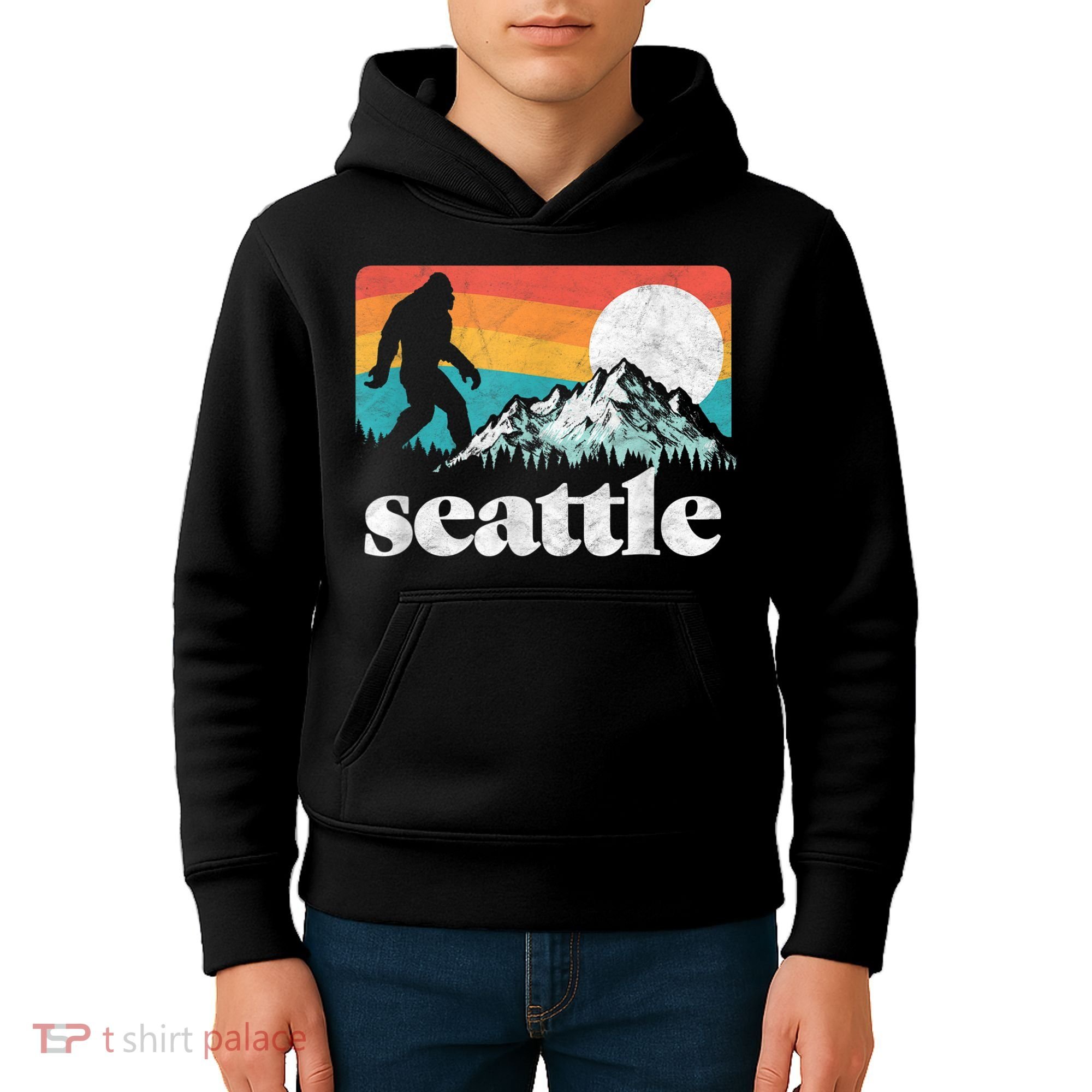 Seattle Washington Bigfoot Mountains Kids Hoodie