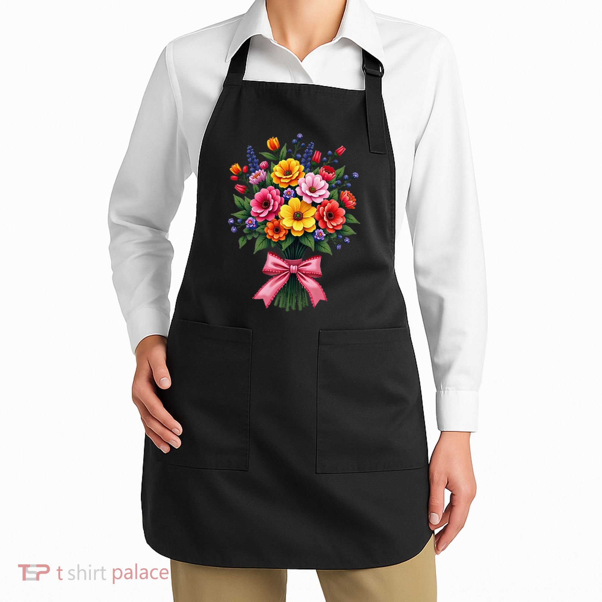 Spring Wildflower Bouquet Floral Arrangement Apron
