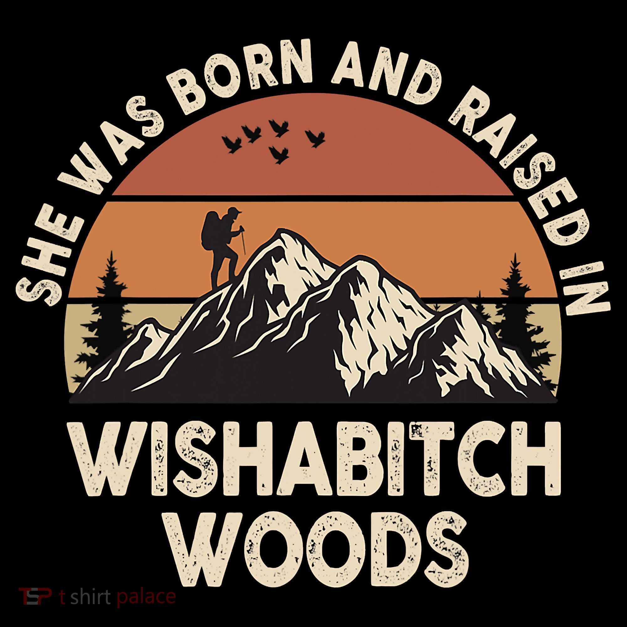 She Was Born And Raised In Wishabitch Woods Funny Retro Saying Coffee Mug