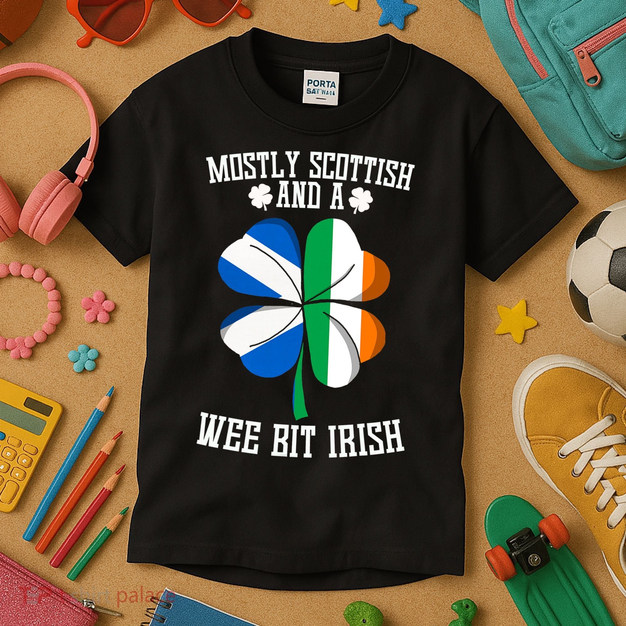 Scottish Wee Bit Irish Scotland St Patricks Day Gifts Flag Kids T-Shirt