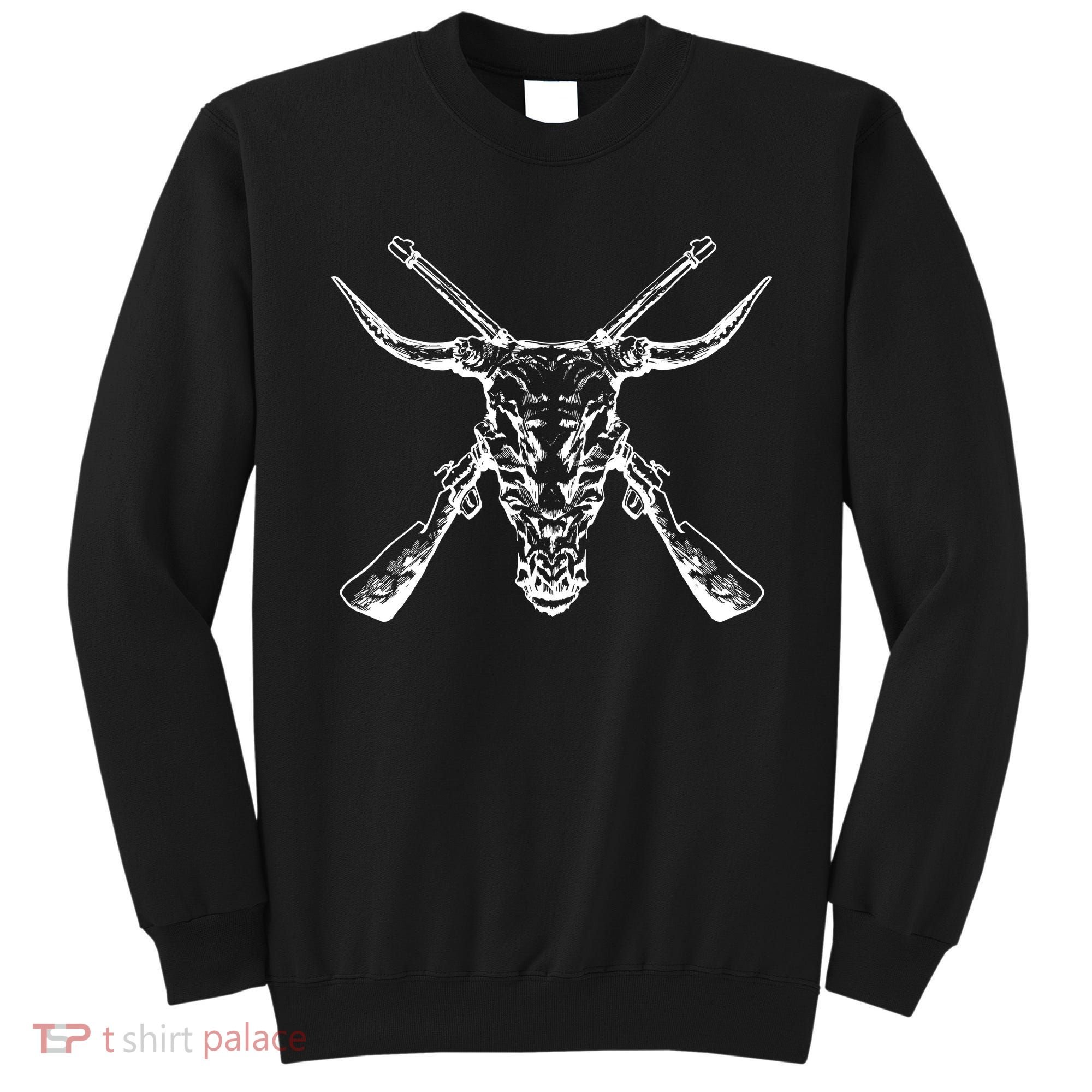 Skull With Crossed Guns And Horns Sweatshirt