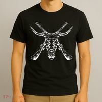 Skull With Crossed Guns And Horns T-Shirt thumb 3