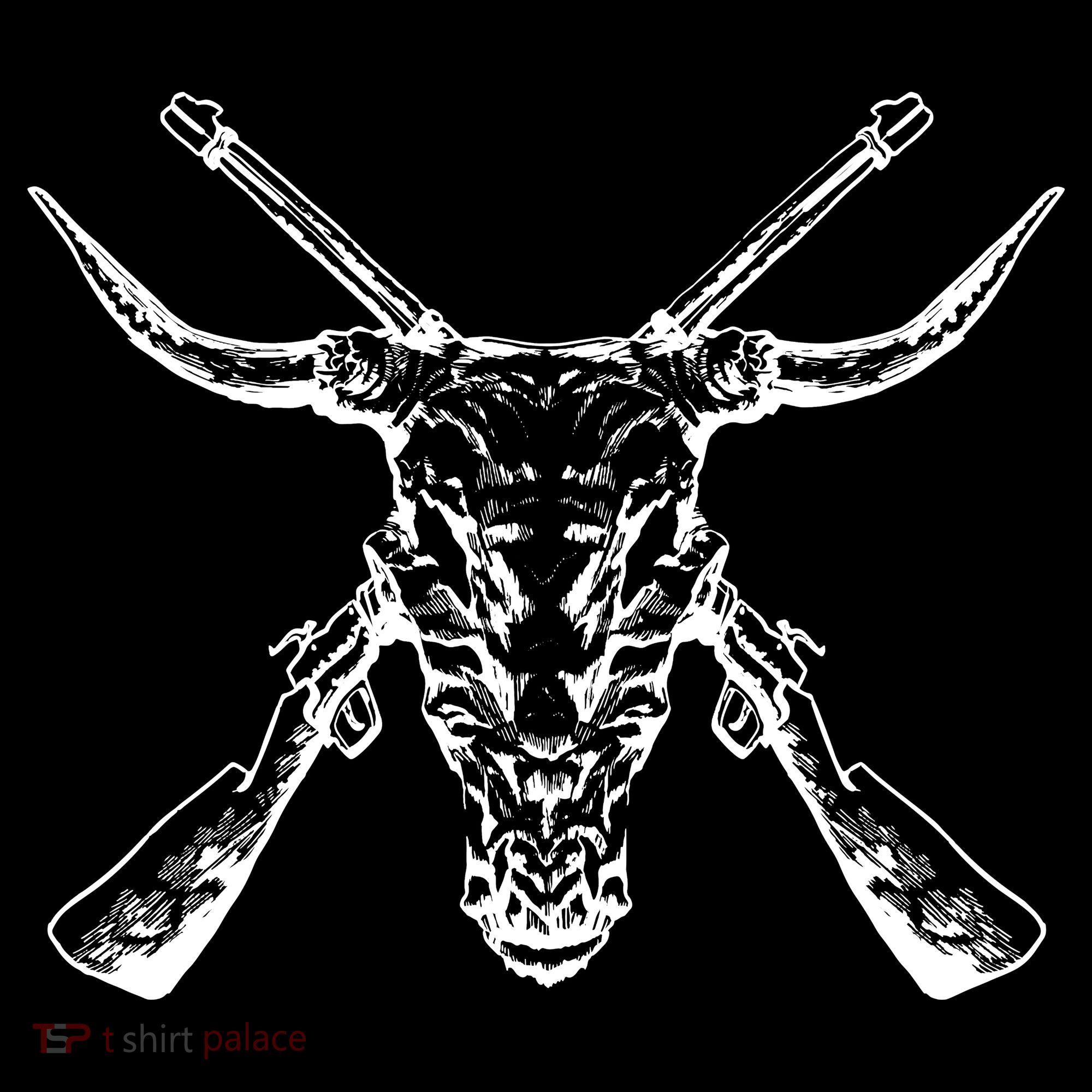 Skull With Crossed Guns And Horns T-Shirt