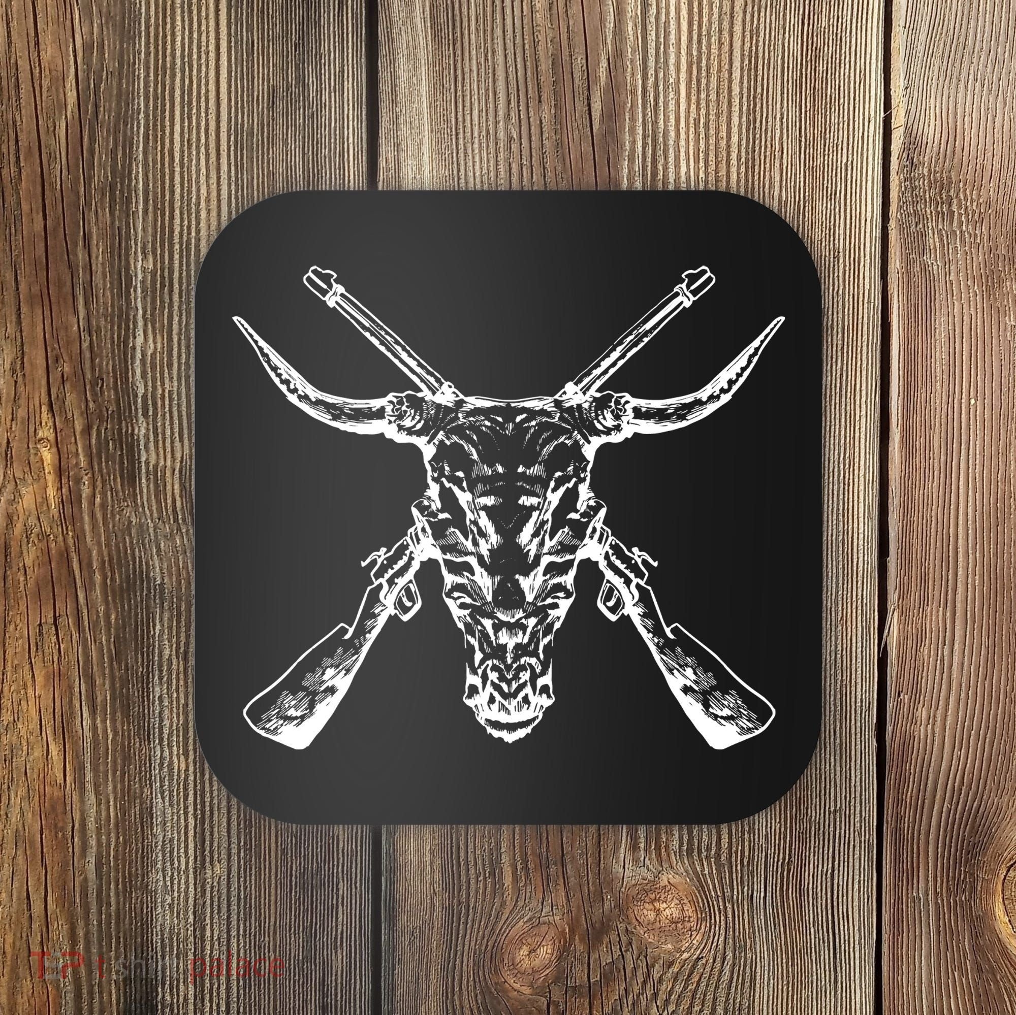 Skull With Crossed Guns And Horns Coaster