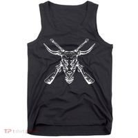 Skull With Crossed Guns And Horns Tank Top thumb 0
