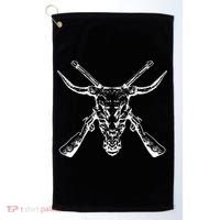 Skull With Crossed Guns And Horns Golf Towel thumb 0