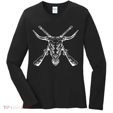 Skull With Crossed Guns And Horns Women's Long Sleeve Shirt