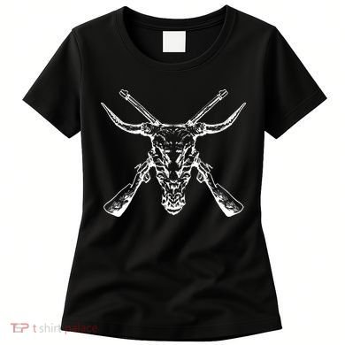 Skull With Crossed Guns And Horns Women's T-Shirt
