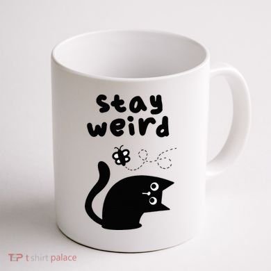 Stay Weird Cat Coffee Mug back