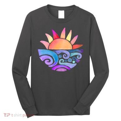 Summer Water Color Sunset Beach Long Sleeve Shirt