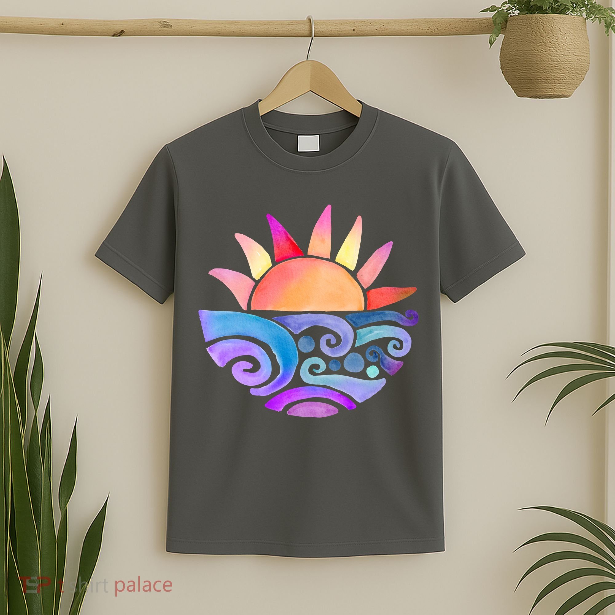 Summer Water Color Sunset Beach T-Shirt