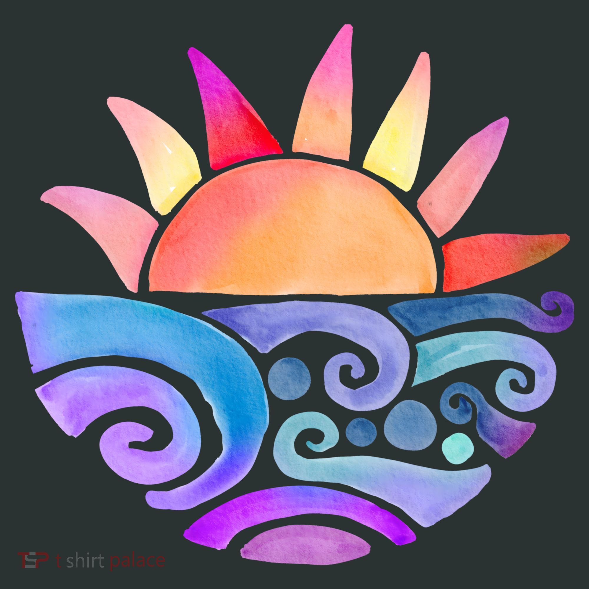 Summer Water Color Sunset Beach T-Shirt