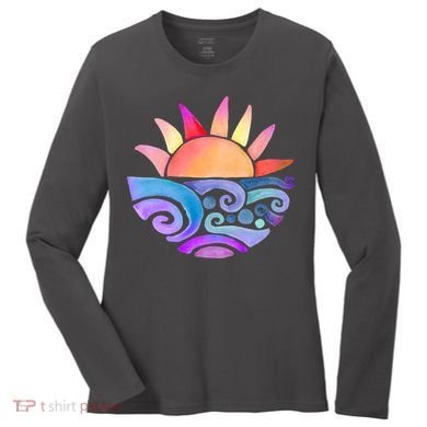 Summer Water Color Sunset Beach Women's Long Sleeve Shirt