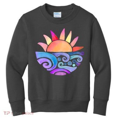 Summer Water Color Sunset Beach Kids Sweatshirt