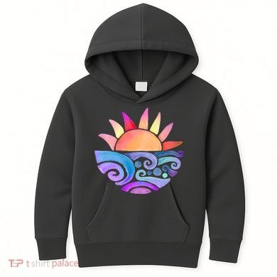 Summer Water Color Sunset Beach Kids Hoodie