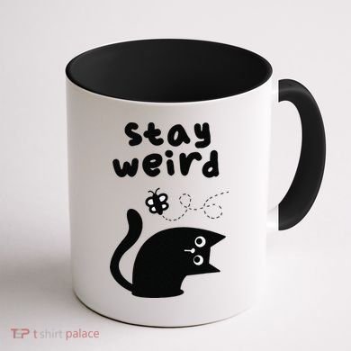 Stay Weird Cat Coffee Mug back