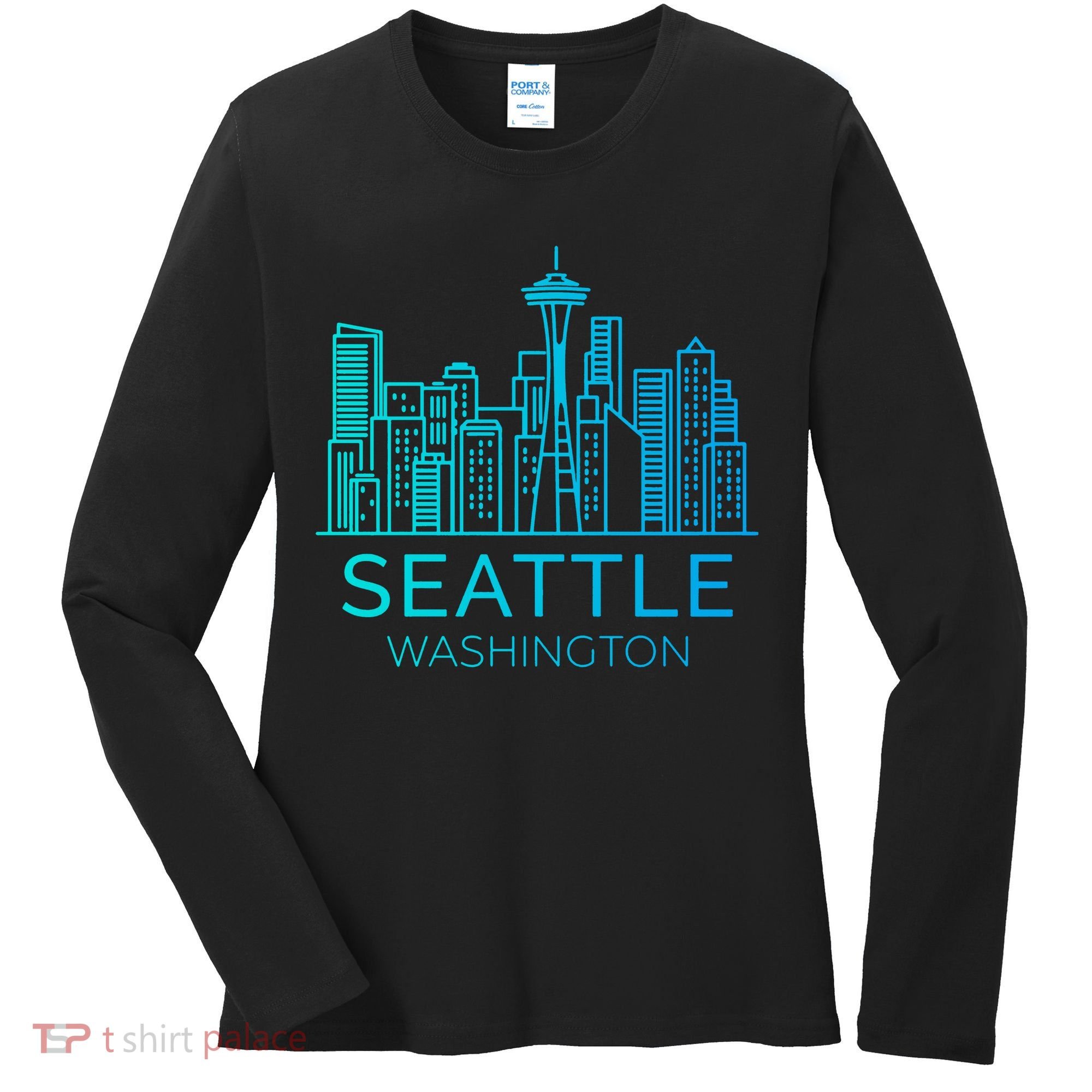 Seattle Washington Downtown Skyline Women's Long Sleeve Shirt