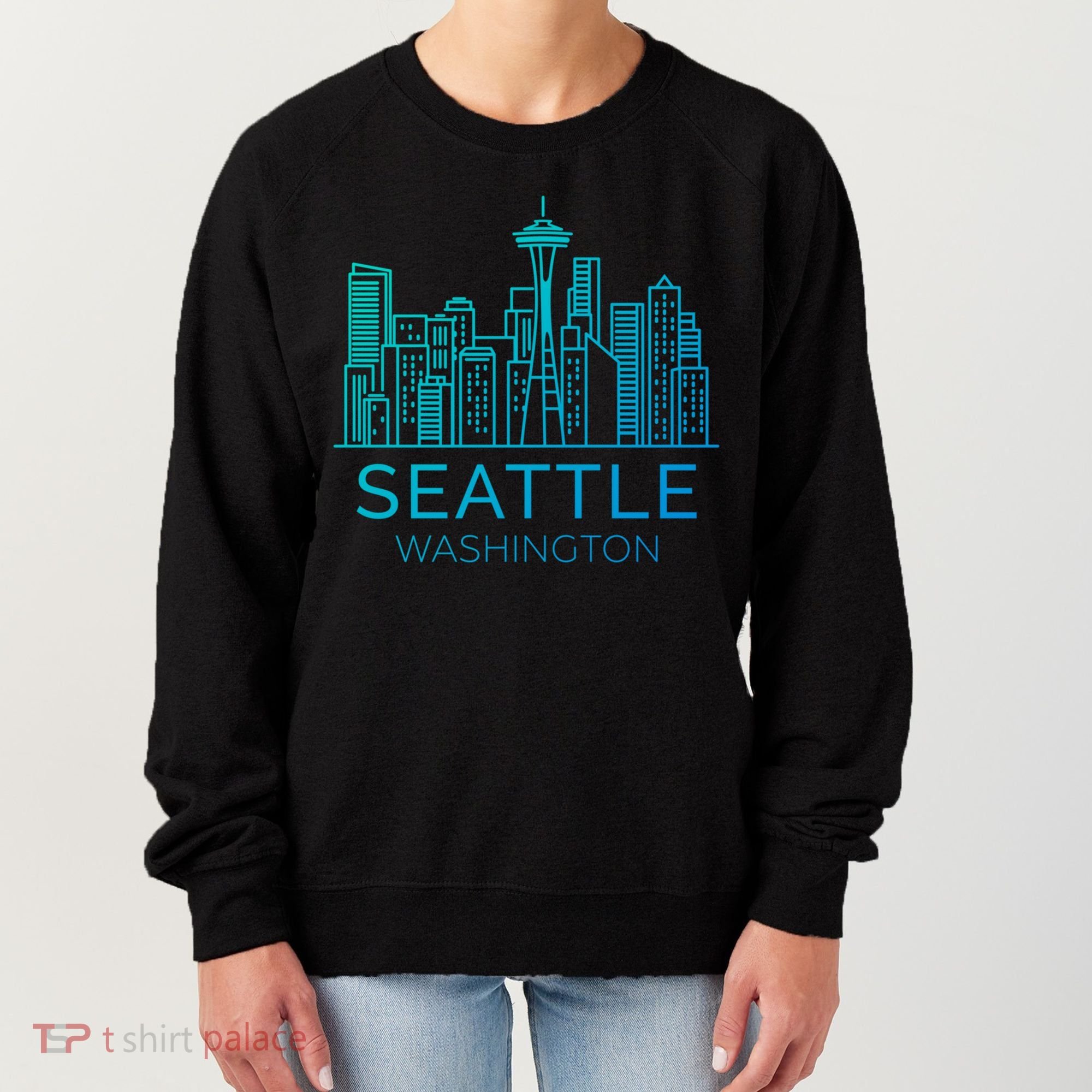 Seattle Washington Downtown Skyline Funny Gift Souvenir Funny Gift Women's Sweatshirt