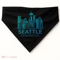 Seattle Washington Downtown Skyline Funny Gift Souvenir Funny Gift USA-Made Doggie Bandana thumb 0