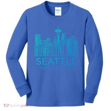 Seattle Washington Downtown Skyline Funny Gift Souvenir Funny Gift Kids Long Sleeve Shirt