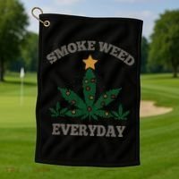 Smoke Weed Everyday Christmas Cannabis Weed Golf Towel thumb 1