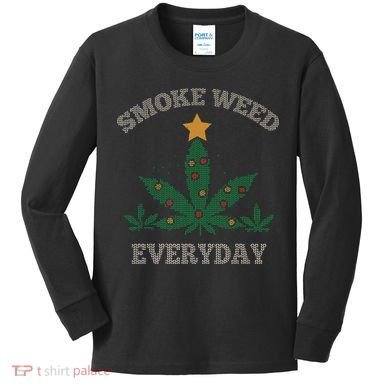 Smoke Weed Everyday Christmas Cannabis Weed Kids Long Sleeve Shirt