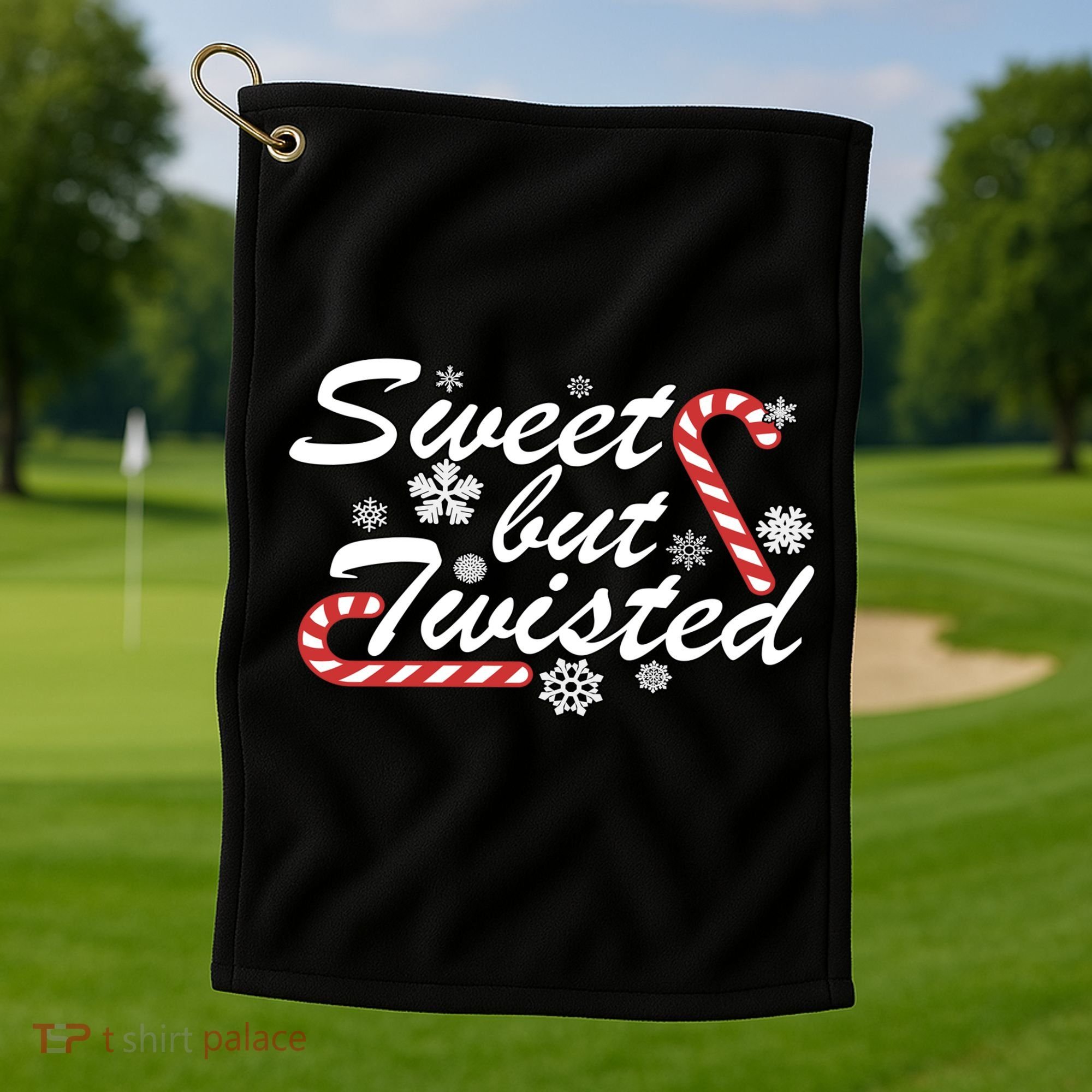 Sweet But Twisted Funny Candy Cane Christmas Golf Towel