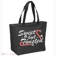 Sweet But Twisted Funny Candy Cane Christmas Tote Bag thumb 2