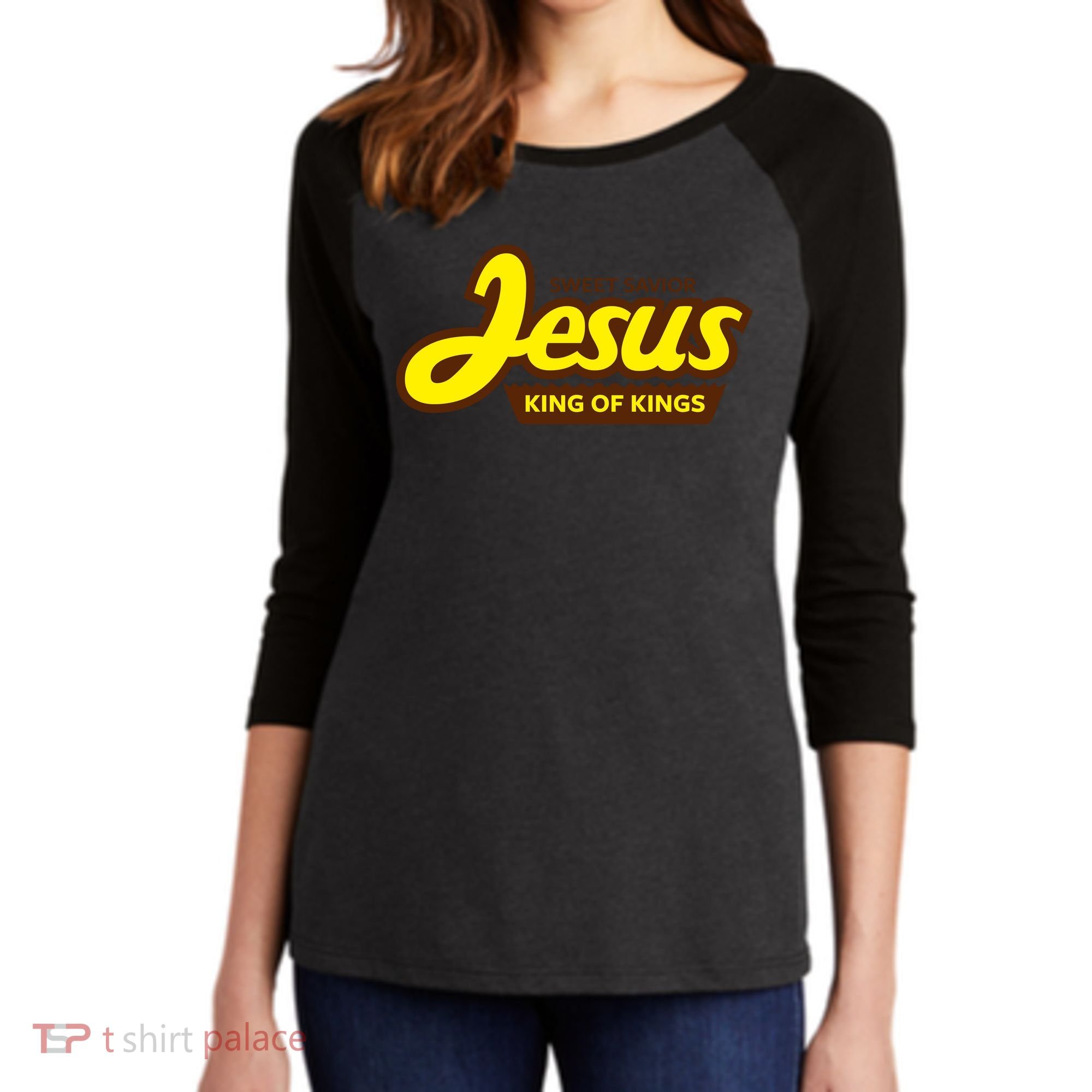 Sweet Savior Jesus King of Kings Women's Tri-Blend 3/4-Sleeve Raglan Shirt