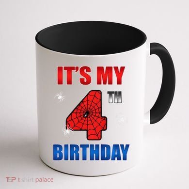 Spider Web Four 4 Years Old ItS My 4th Birthday Boy Party Coffee Mug back