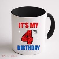 Spider Web Four 4 Years Old ItS My 4th Birthday Boy Party Coffee Mug thumb 1