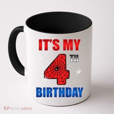 Spider Web Four 4 Years Old ItS My 4th Birthday Boy Party Coffee Mug