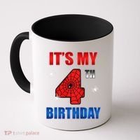 Spider Web Four 4 Years Old ItS My 4th Birthday Boy Party Coffee Mug thumb 0