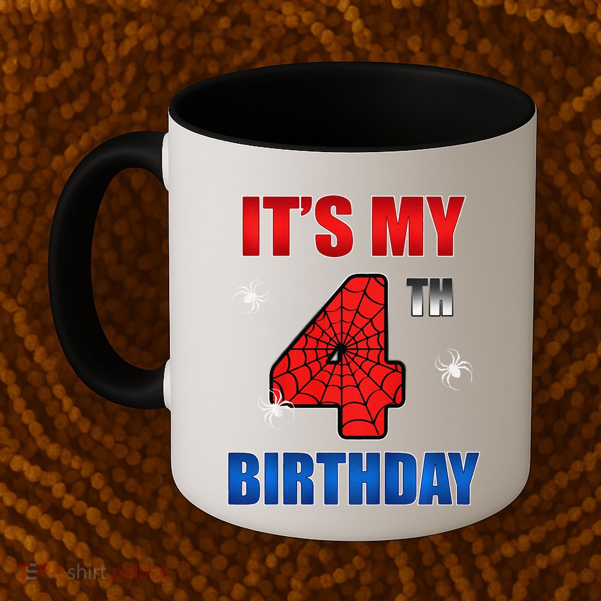 Spider Web Four 4 Years Old ItS My 4th Birthday Boy Party Coffee Mug