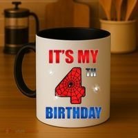 Spider Web Four 4 Years Old ItS My 4th Birthday Boy Party Coffee Mug thumb 4