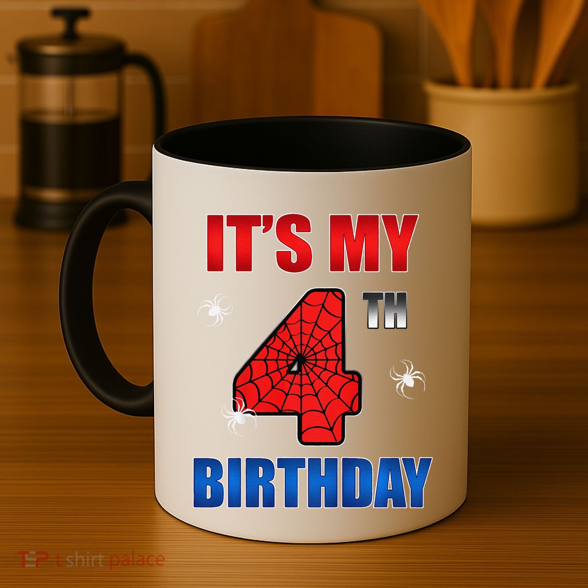 Spider Web Four 4 Years Old ItS My 4th Birthday Boy Party Coffee Mug