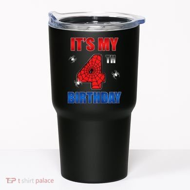 Spider Web Four 4 Years Old ItS My 4th Birthday Boy Party Tumbler
