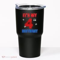 Spider Web Four 4 Years Old ItS My 4th Birthday Boy Party Tumbler thumb 0