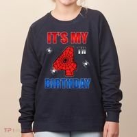 Spider Web Four 4 Years Old ItS My 4th Birthday Boy Party Women's Sweatshirt thumb 0