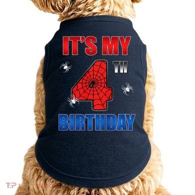 Spider Web Four 4 Years Old ItS My 4th Birthday Boy Party Doggie Tank