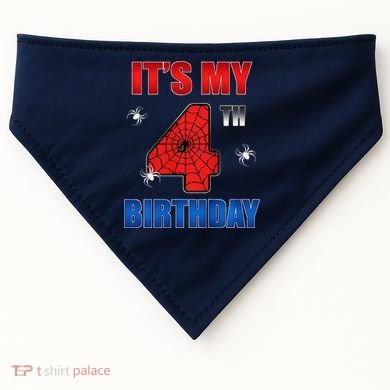 Spider Web Four 4 Years Old ItS My 4th Birthday Boy Party USA-Made Doggie Bandana
