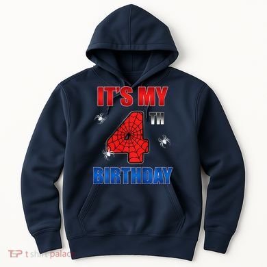 Spider Web Four 4 Years Old ItS My 4th Birthday Boy Party Hoodie
